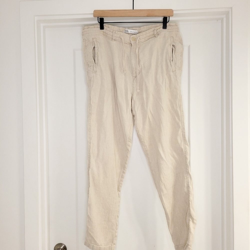 Zara Pants Women's Drawstring Beige Casual Two Pockets Medium
